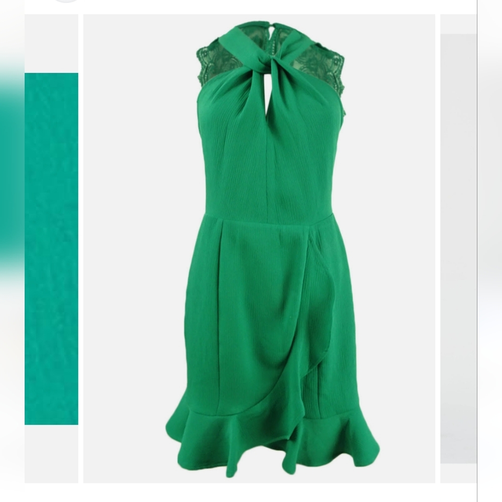 Size small Green Open Back Lace Ruffled Halter Mini NWT